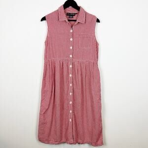 Vintage J.G. Hook 100% Cotton Red Gingham Dress Size 14 Petite